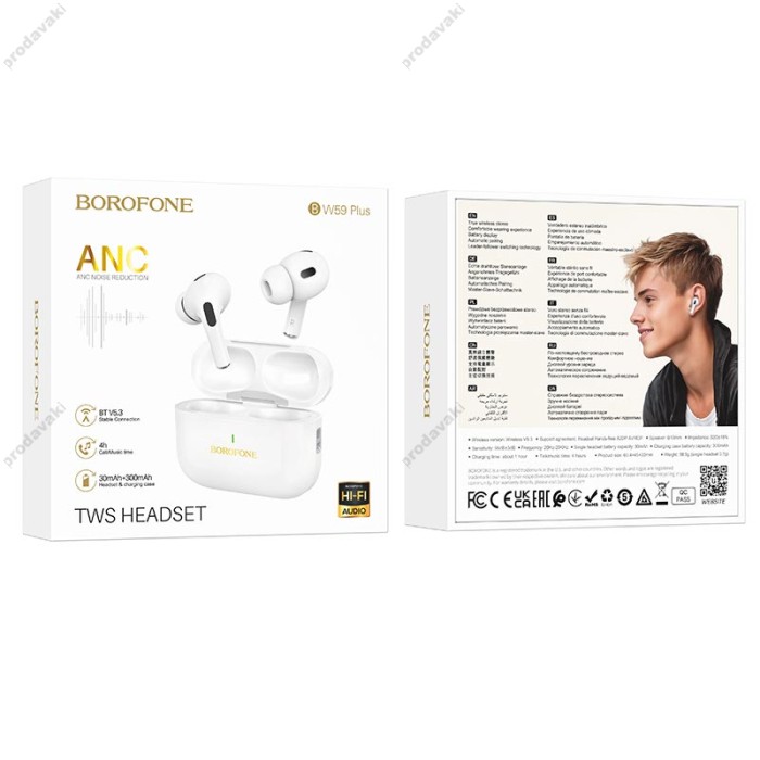 Бездротові Bluetooth навушники Borofone BW59 Plus True wireless ANC noise reduction BT 5.3 White